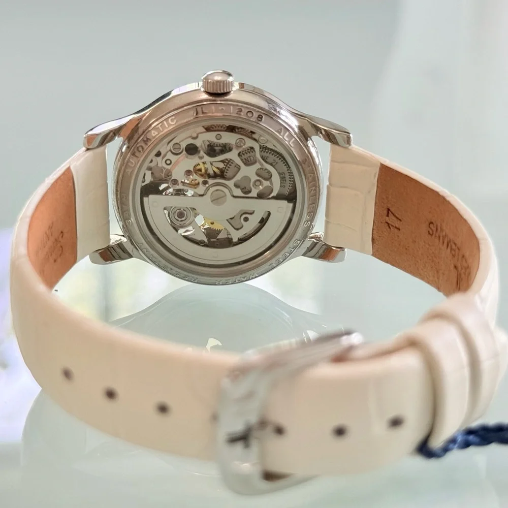 Jacques Lemans Silver Timepiece with White Face Butterfly Cutout with Gears